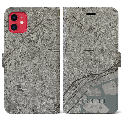 【大口（神奈川県）】地図柄iPhoneケース（手帳タイプ）モノトーン・iPhone 11 用