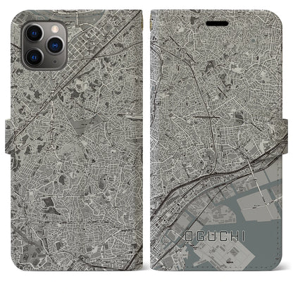 【大口（神奈川県）】地図柄iPhoneケース（手帳タイプ）モノトーン・iPhone 11 Pro Max 用