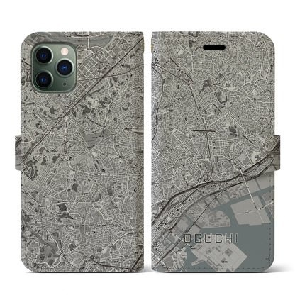 【大口（神奈川県）】地図柄iPhoneケース（手帳タイプ）モノトーン・iPhone 11 Pro 用