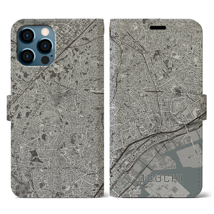 【大口（神奈川県）】地図柄iPhoneケース（手帳タイプ）モノトーン・iPhone 12 / 12 Pro 用