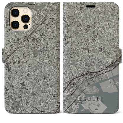【大口（神奈川県）】地図柄iPhoneケース（手帳タイプ）モノトーン・iPhone 12 Pro Max 用