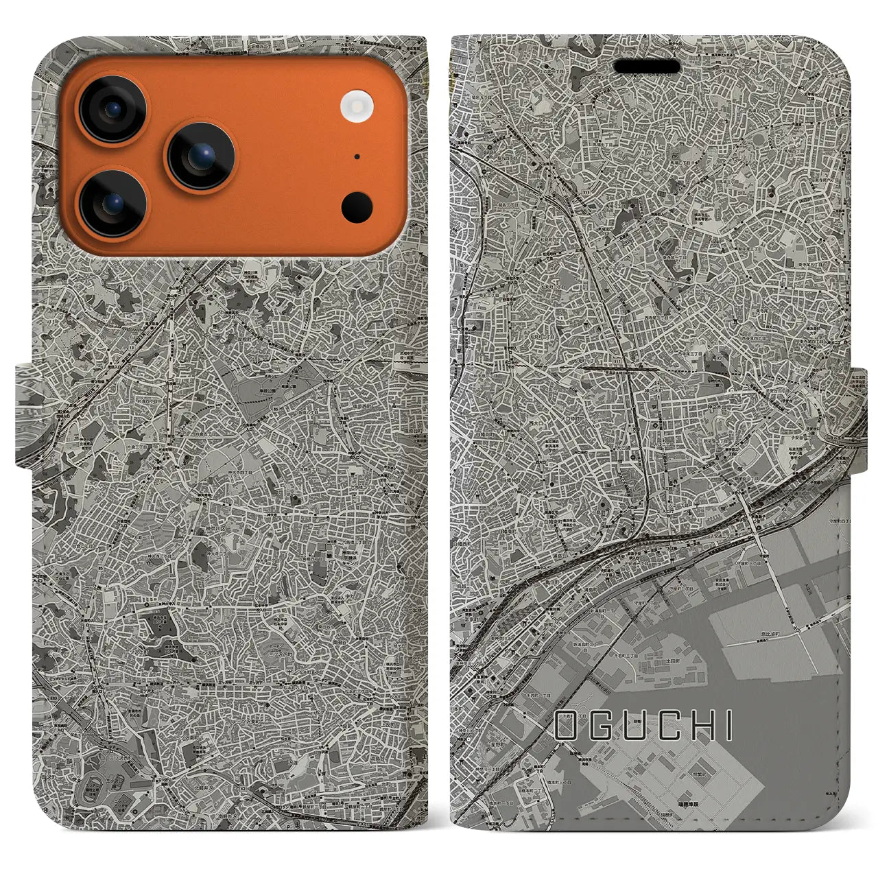 【大口（神奈川県）】地図柄iPhoneケース（手帳タイプ）