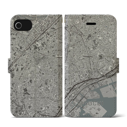 【大口（神奈川県）】地図柄iPhoneケース（手帳タイプ）モノトーン・iPhone SE（第3 / 第2世代） / 8 / 7 / 6s / 6 用