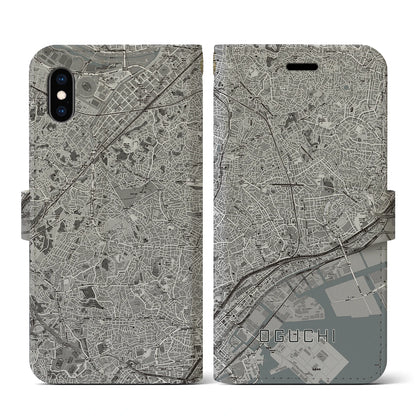 【大口（神奈川県）】地図柄iPhoneケース（手帳タイプ）モノトーン・iPhone XS / X 用