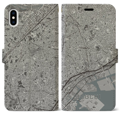 【大口（神奈川県）】地図柄iPhoneケース（手帳タイプ）モノトーン・iPhone XS Max 用