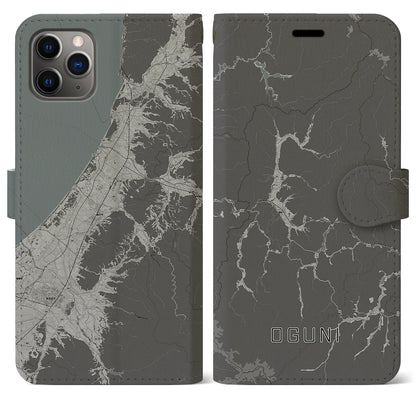 【小国（山形県）】地図柄iPhoneケース（手帳タイプ）モノトーン・iPhone 11 Pro Max 用