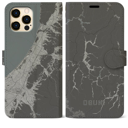 【小国（山形県）】地図柄iPhoneケース（手帳タイプ）モノトーン・iPhone 12 Pro Max 用