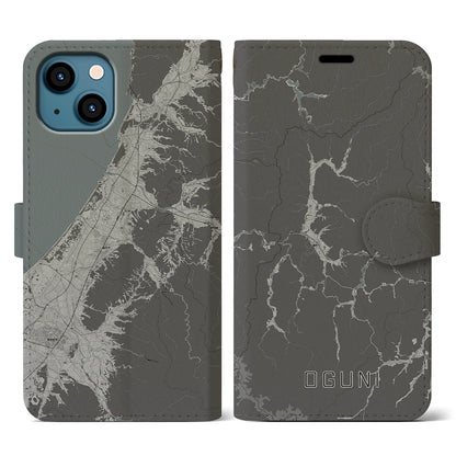 【小国（山形県）】地図柄iPhoneケース（手帳タイプ）モノトーン・iPhone 13 用