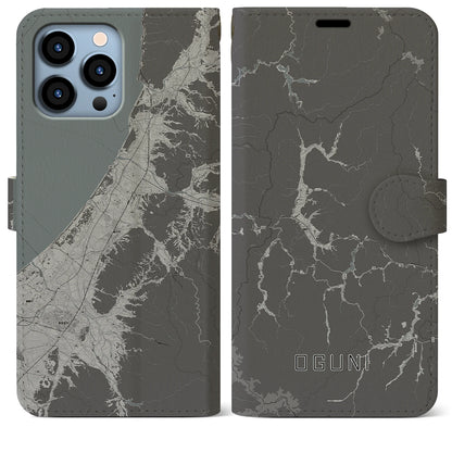 【小国（山形県）】地図柄iPhoneケース（手帳タイプ）モノトーン・iPhone 13 Pro Max 用