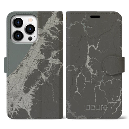 【小国（山形県）】地図柄iPhoneケース（手帳タイプ）モノトーン・iPhone 13 Pro 用