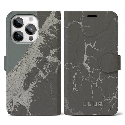 【小国（山形県）】地図柄iPhoneケース（手帳タイプ）モノトーン・iPhone 14 Pro 用