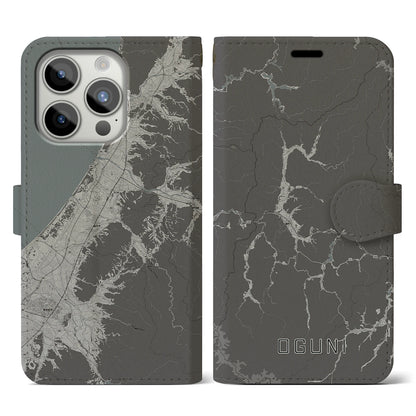 【小国（山形県）】地図柄iPhoneケース（手帳タイプ）モノトーン・iPhone 15 Pro 用