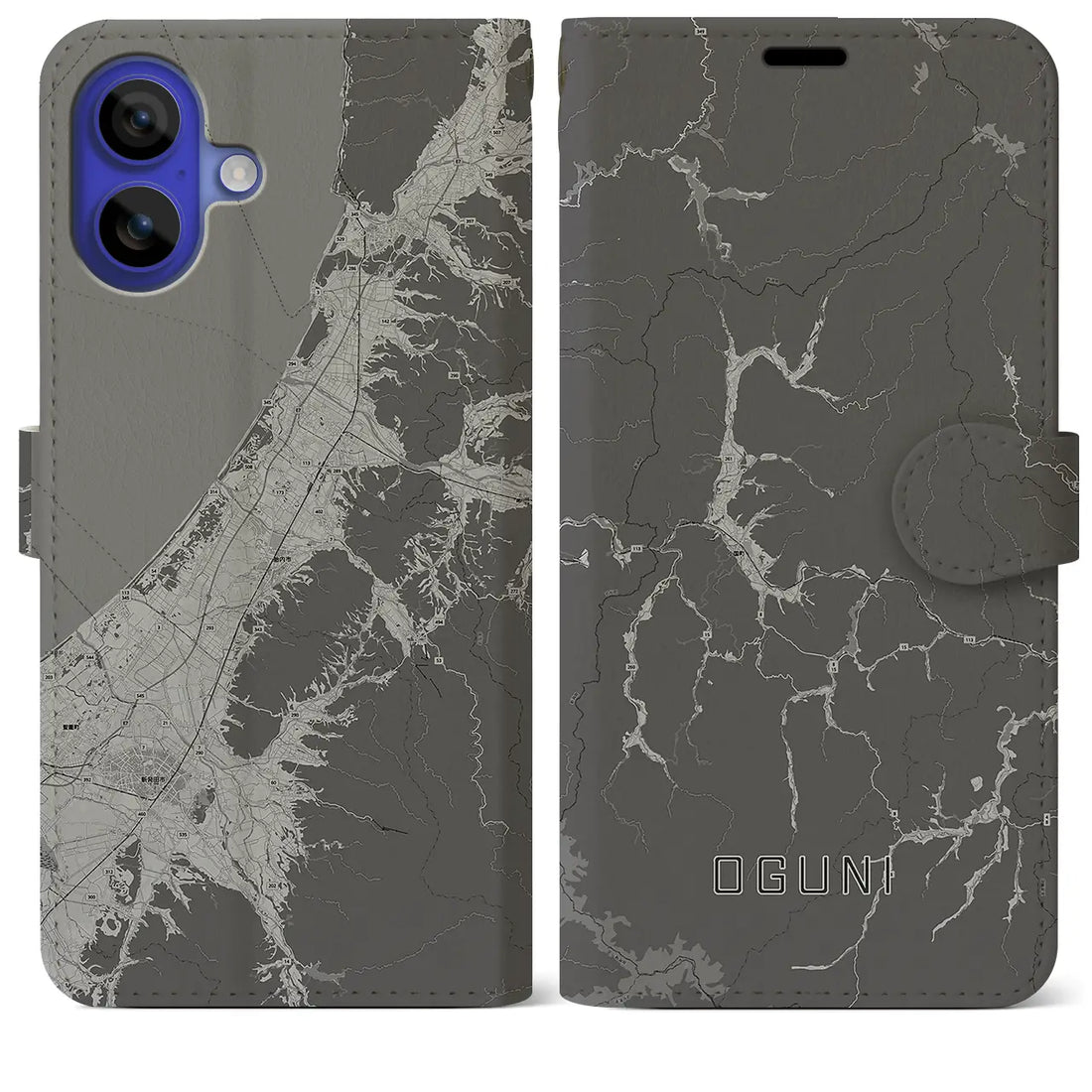 【小国(山形県)】地図柄iPhoneケース(手帳タイプ)モノトーン・iPhone 16 Pro Max 用