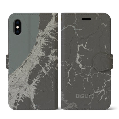 【小国（山形県）】地図柄iPhoneケース（手帳タイプ）モノトーン・iPhone XS / X 用