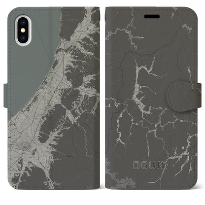 【小国（山形県）】地図柄iPhoneケース（手帳タイプ）モノトーン・iPhone XS Max 用