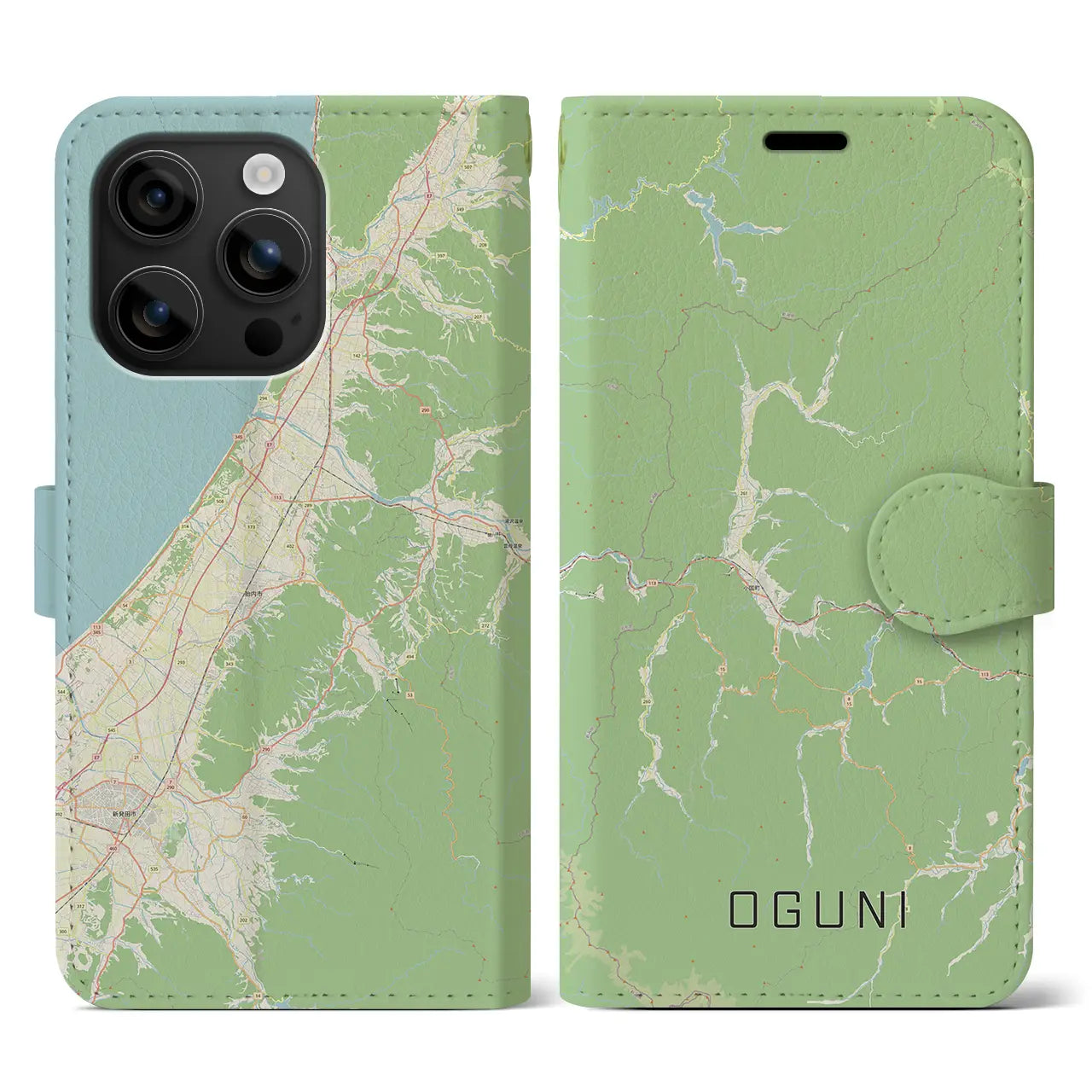 【小国（山形県）】地図柄iPhoneケース（手帳タイプ）ナチュラル・iPhone 16 用