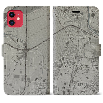 【小倉（京都府）】地図柄iPhoneケース（手帳タイプ）モノトーン・iPhone 11 用