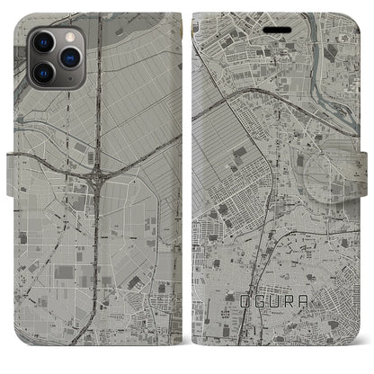 【小倉（京都府）】地図柄iPhoneケース（手帳タイプ）モノトーン・iPhone 11 Pro Max 用