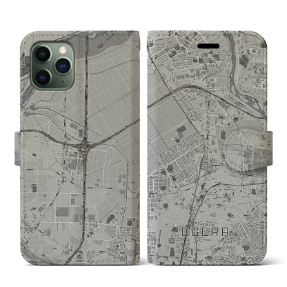 【小倉（京都府）】地図柄iPhoneケース（手帳タイプ）モノトーン・iPhone 11 Pro 用