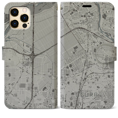 【小倉（京都府）】地図柄iPhoneケース（手帳タイプ）モノトーン・iPhone 12 Pro Max 用