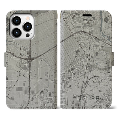 【小倉（京都府）】地図柄iPhoneケース（手帳タイプ）モノトーン・iPhone 13 Pro 用