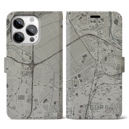 【小倉（京都府）】地図柄iPhoneケース（手帳タイプ）モノトーン・iPhone 14 Pro 用