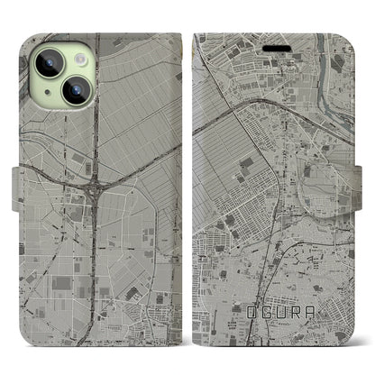 【小倉（京都府）】地図柄iPhoneケース（手帳タイプ）モノトーン・iPhone 15 用