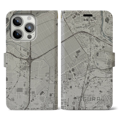 【小倉（京都府）】地図柄iPhoneケース（手帳タイプ）モノトーン・iPhone 15 Pro 用