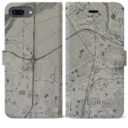 【小倉（京都府）】地図柄iPhoneケース（手帳タイプ）モノトーン・iPhone 8Plus /7Plus / 6sPlus / 6Plus 用