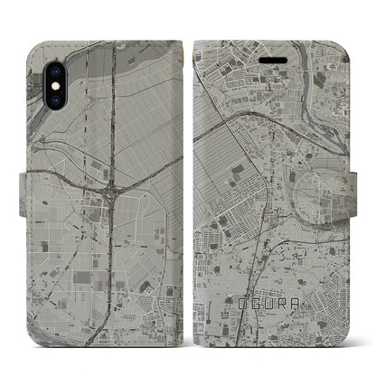 【小倉（京都府）】地図柄iPhoneケース（手帳タイプ）モノトーン・iPhone XS / X 用