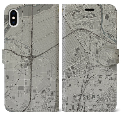 【小倉（京都府）】地図柄iPhoneケース（手帳タイプ）モノトーン・iPhone XS Max 用