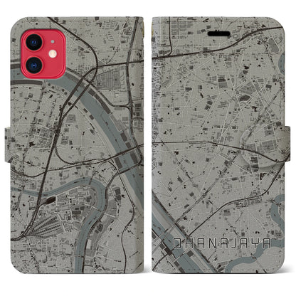 【お花茶屋（東京都）】地図柄iPhoneケース（手帳タイプ）モノトーン・iPhone 11 用