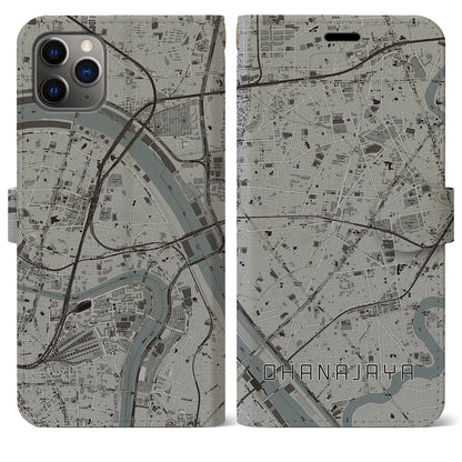 【お花茶屋（東京都）】地図柄iPhoneケース（手帳タイプ）モノトーン・iPhone 11 Pro Max 用