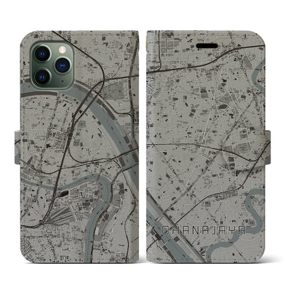 【お花茶屋（東京都）】地図柄iPhoneケース（手帳タイプ）モノトーン・iPhone 11 Pro 用