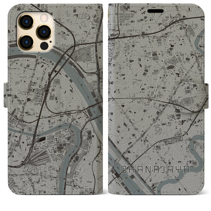 【お花茶屋（東京都）】地図柄iPhoneケース（手帳タイプ）モノトーン・iPhone 12 Pro Max 用