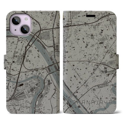 【お花茶屋（東京都）】地図柄iPhoneケース（手帳タイプ）モノトーン・iPhone 14 用