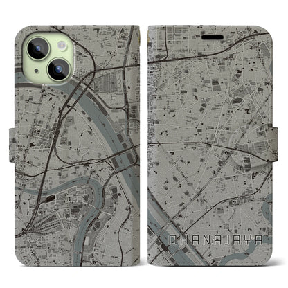 【お花茶屋（東京都）】地図柄iPhoneケース（手帳タイプ）モノトーン・iPhone 15 用