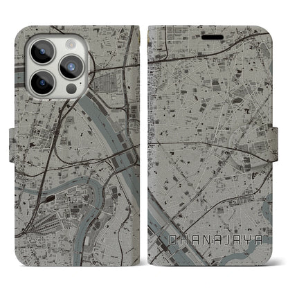 【お花茶屋（東京都）】地図柄iPhoneケース（手帳タイプ）モノトーン・iPhone 15 Pro 用