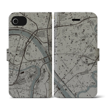 【お花茶屋（東京都）】地図柄iPhoneケース（手帳タイプ）モノトーン・iPhone SE（第3 / 第2世代） / 8 / 7 / 6s / 6 用