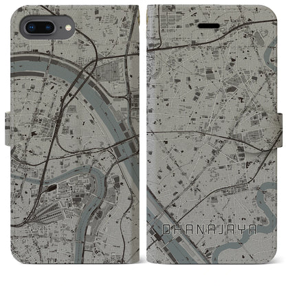 【お花茶屋（東京都）】地図柄iPhoneケース（手帳タイプ）モノトーン・iPhone 8Plus /7Plus / 6sPlus / 6Plus 用