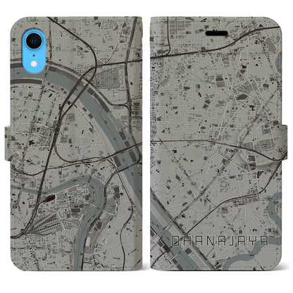 【お花茶屋（東京都）】地図柄iPhoneケース（手帳タイプ）モノトーン・iPhone XR 用