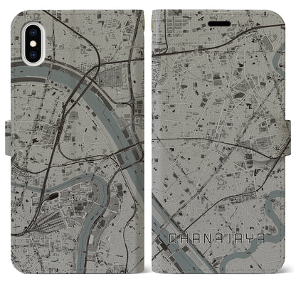 【お花茶屋（東京都）】地図柄iPhoneケース（手帳タイプ）モノトーン・iPhone XS Max 用