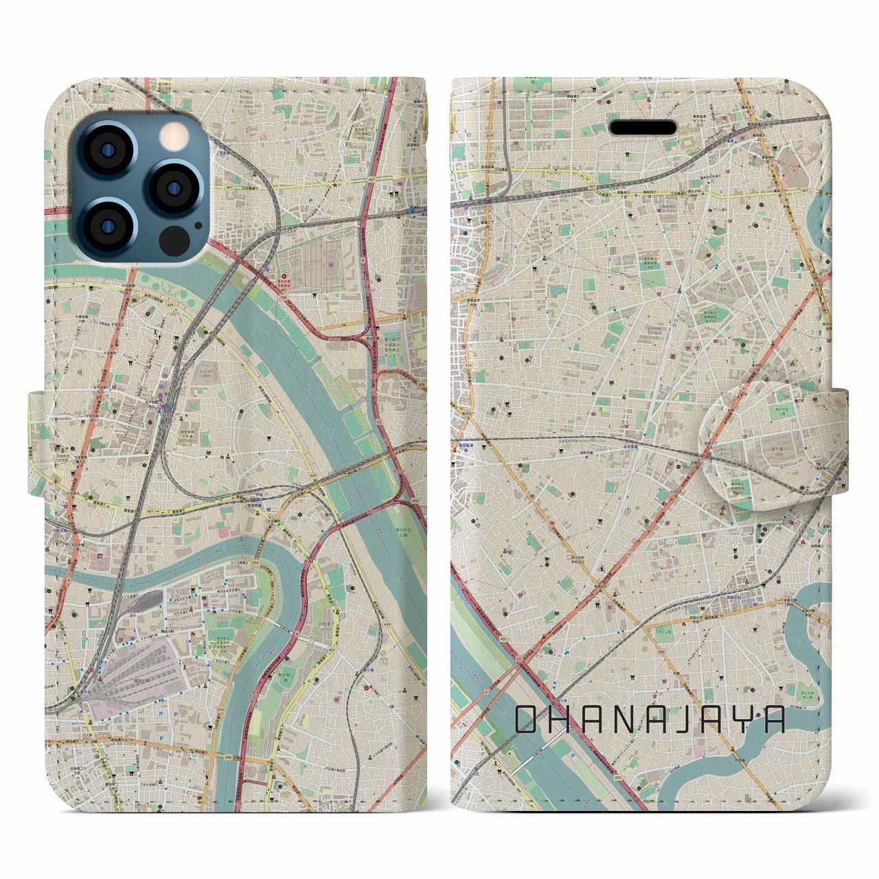 【お花茶屋（東京都）】地図柄iPhoneケース（手帳タイプ）