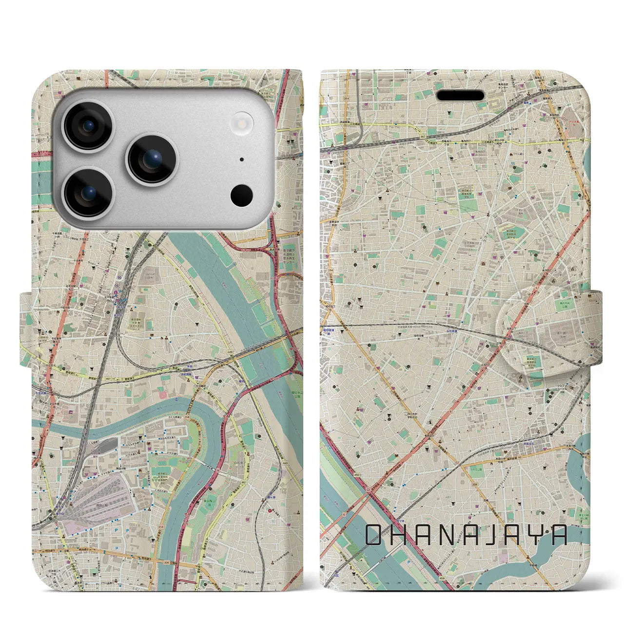 【お花茶屋（東京都）】地図柄iPhoneケース（手帳タイプ）