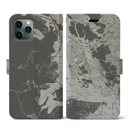 【大原野（京都府）】地図柄iPhoneケース（手帳タイプ）モノトーン・iPhone 11 Pro 用