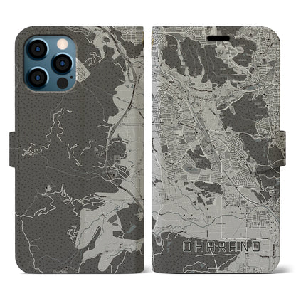 【大原野（京都府）】地図柄iPhoneケース（手帳タイプ）モノトーン・iPhone 12 / 12 Pro 用