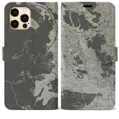 【大原野（京都府）】地図柄iPhoneケース（手帳タイプ）モノトーン・iPhone 12 Pro Max 用