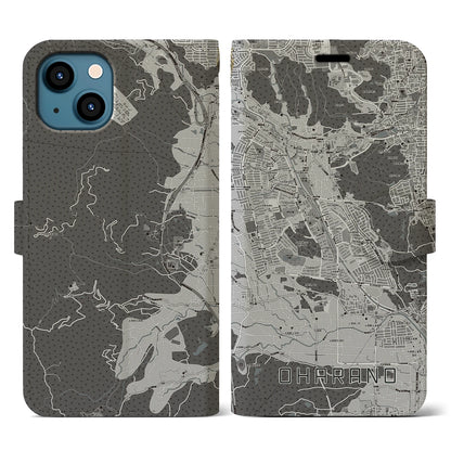 【大原野（京都府）】地図柄iPhoneケース（手帳タイプ）モノトーン・iPhone 13 用