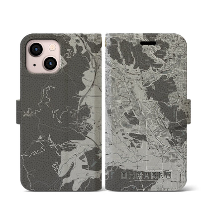 【大原野（京都府）】地図柄iPhoneケース（手帳タイプ）モノトーン・iPhone 13 mini 用