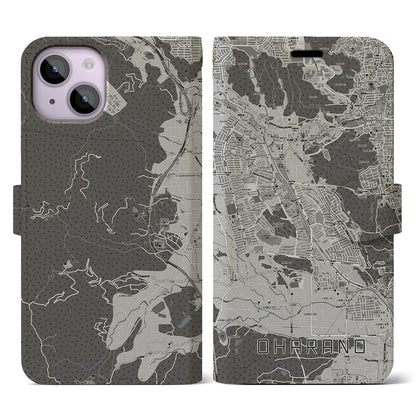 【大原野（京都府）】地図柄iPhoneケース（手帳タイプ）モノトーン・iPhone 14 用